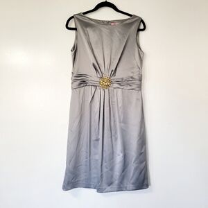 Eliza J New York Women's Grey Sleeveless Dress with Pleated and Beaded Detail